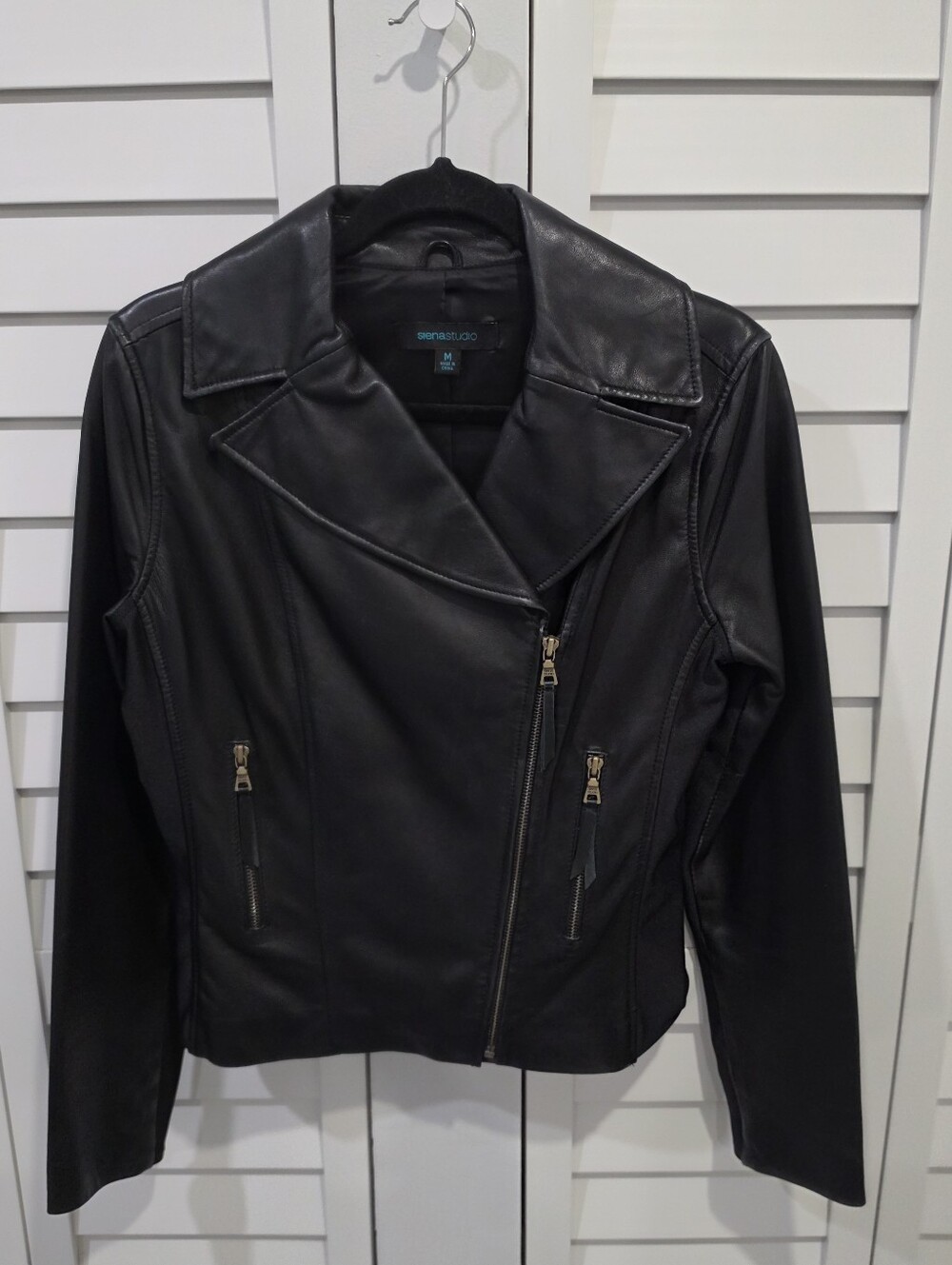 Vintage Siena Studio Black Leather Zip Moto Jacket Sz. M